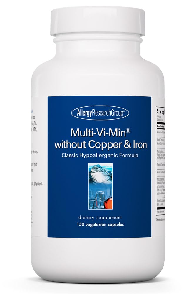 Allergy Research Group Multi-Vi-Min Without Copper & Iron - Multivitamin for Men & Women, Mineral Complex, Active Nutrients, with Iodine - 150 Count