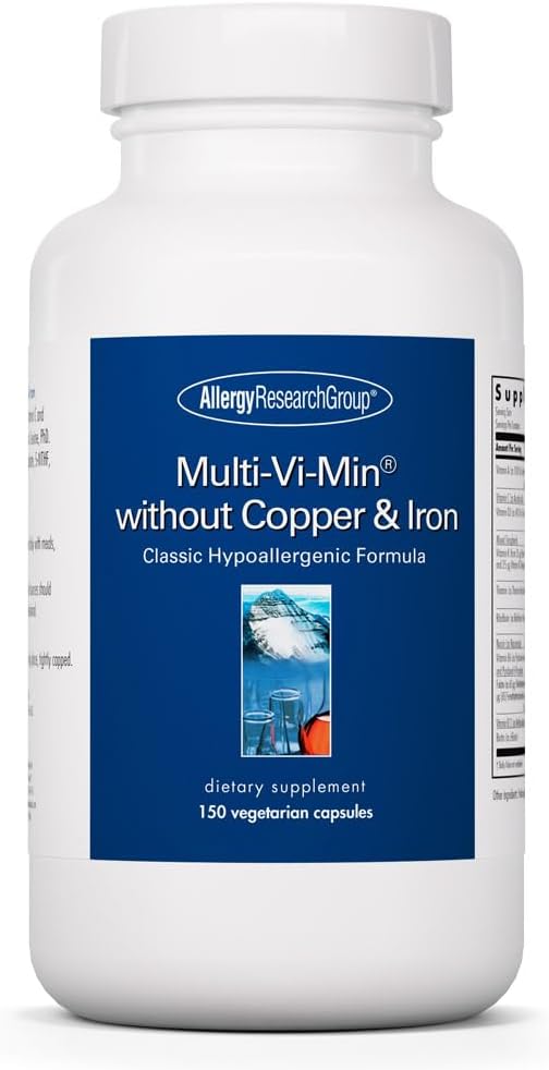 Allergy Research Group Multi-Vi-Min Without Copper & Iron - Multivitamin for Men &amp; Women, Mineral Complex, Active Nutrients, with Iodine - 150 Count