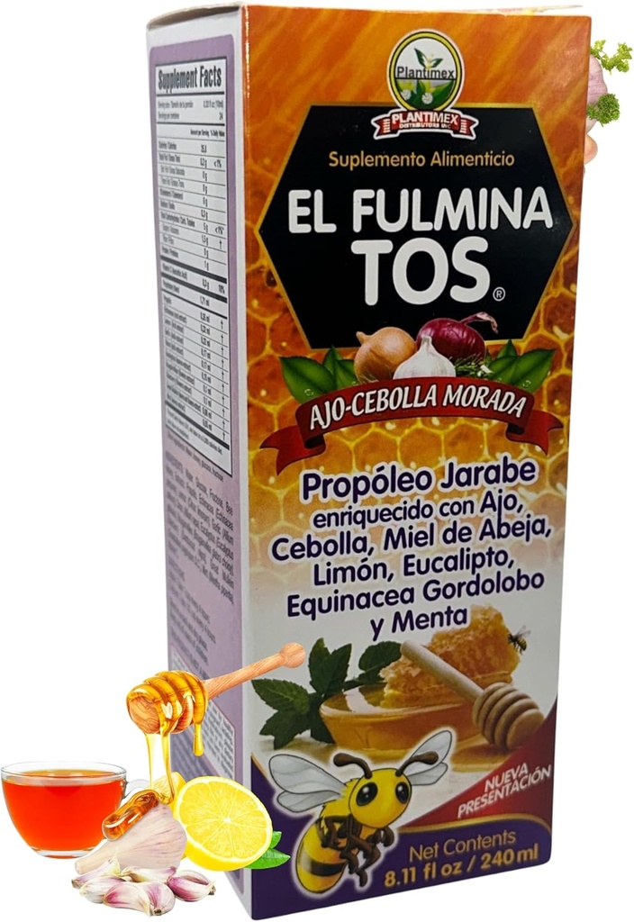 EL FULMINA TOS Propoleo +AJO + CEBOLLA +Miel+Limon+Eucalipto+Equinacea+Gordolobo &amp; Menta (Propolis Syrup W/Garlic and Onion) 8.11 fl oz Suplemento nutricional Tos Syrup FULMINA TOS
