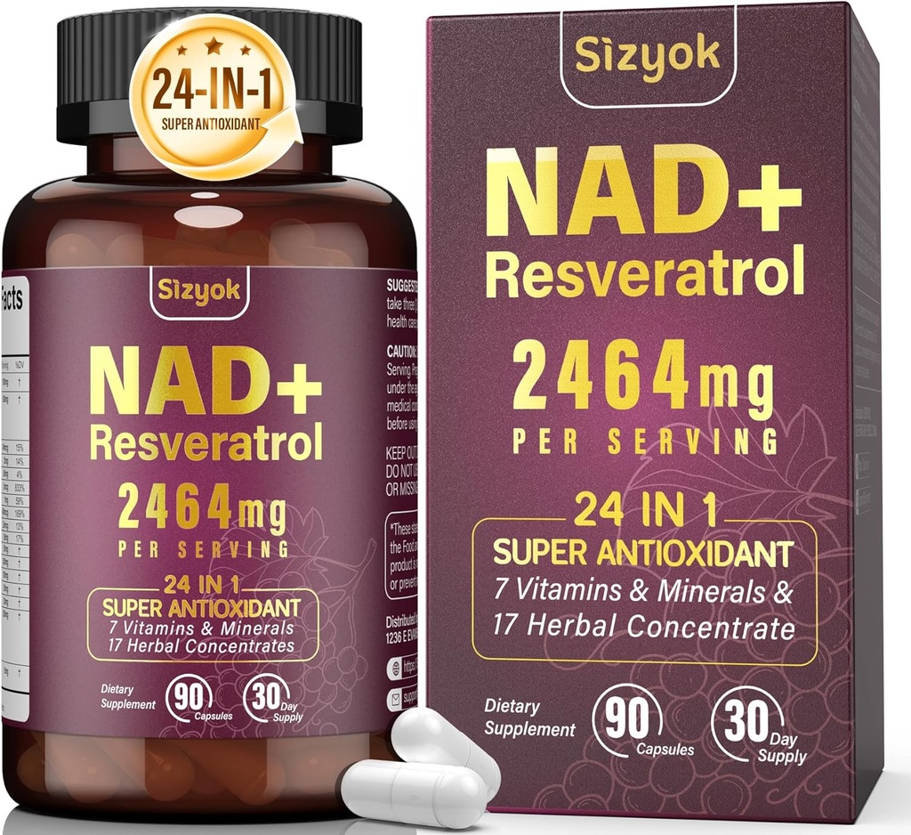 NAD Supplement, Liposomal NAD+ Suplemento con Resveratrol, NAD Resveratrol Supplement - Boost NAD+ for Aging Defense, Energy, Focus - Ultra Antioxidant Capsules,91