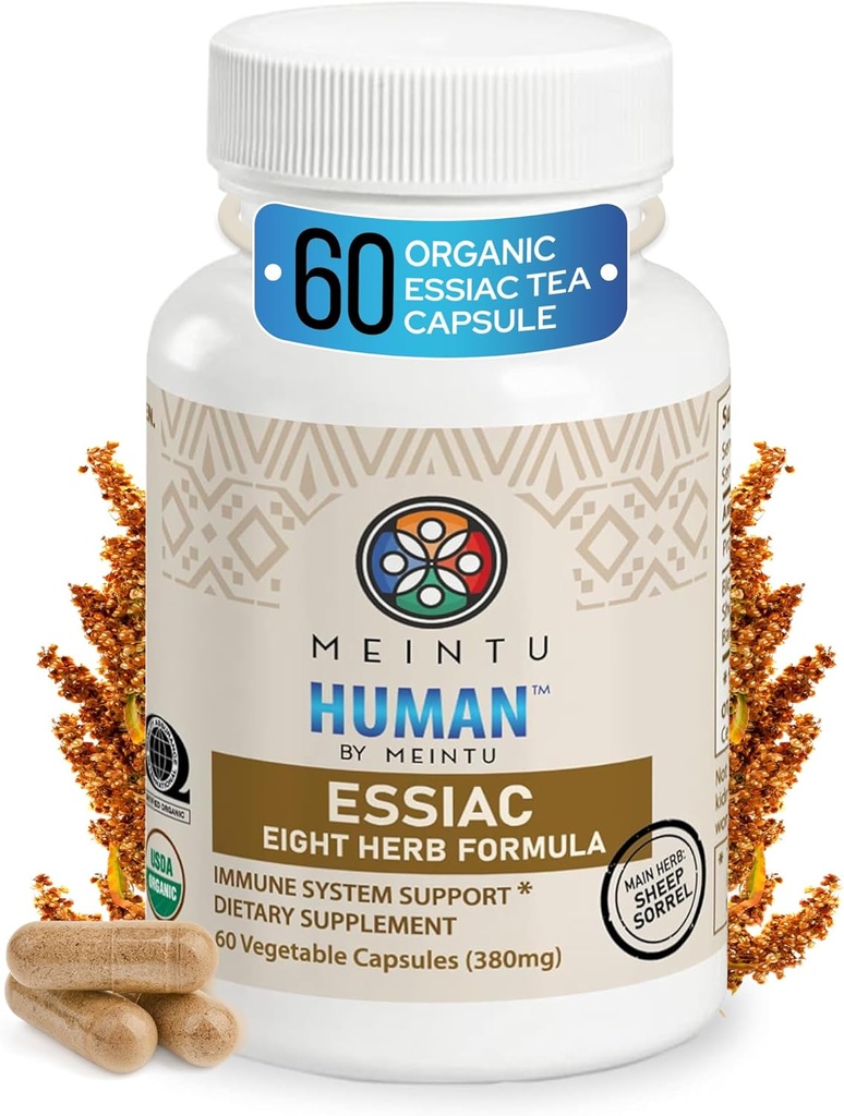 MEINTU Organic 8 Herb Essiac Capsules - Advanced Powerful Antioxidant Blend to Help Promote Overall Health - 100% Organic Essiac Tea 8 Herb Supplement - 60 Capsules