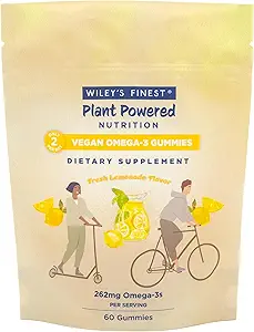 Wiley's Finest Vegan Omega-3 Gummies - Natural Sugar - Vegetarian Dha, Ala &amp; Sda - Gluten Free - Lemon Flavor, 60 Gummies