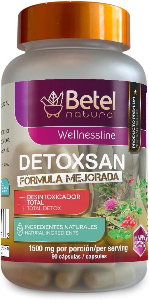 Betel Natural Detoxsan Capsules Total Detox Cleanse Healthy Liver and Colon - 1500 mg por Serving