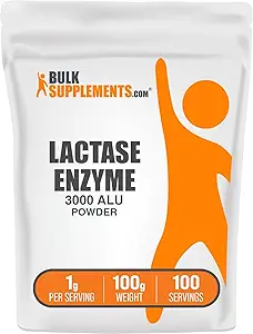 BulkSupplements.com Lactase Enzyme (3000 ALU) Powder - Lactase Enzyme Supplement, Digestive Support - Gluten Free, 1g per Serving, 100g (3.5 oz) (Pack of 1)