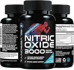 Extra Strength Nitric Oxide Suplemento 3X Strength L Arginine, Citrulline Malate, AAKG, Beta Alanine - Premium Muscle Support Nitric Booster - Natural Energy & Heart Health Support - 180 Capsules