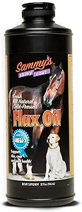 Sammy'sTM Shiny Coat Flaxseed Oil - 100% puro, aceite de Flax natural, frío-prendido, excelente fuente de Omega-3 para su amigo peludo, para la piel más saludable y la carne de sus perros, gatos, otros animales - 32 Oz