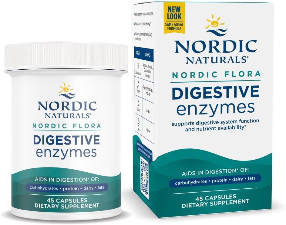 Nordic Naturals Nordic Flora Digestive Enzymes - 45 Capsules - Función Digestiva, Optimiza Nutrient Disponibilidad - Non-GMO - 45 Servimientos