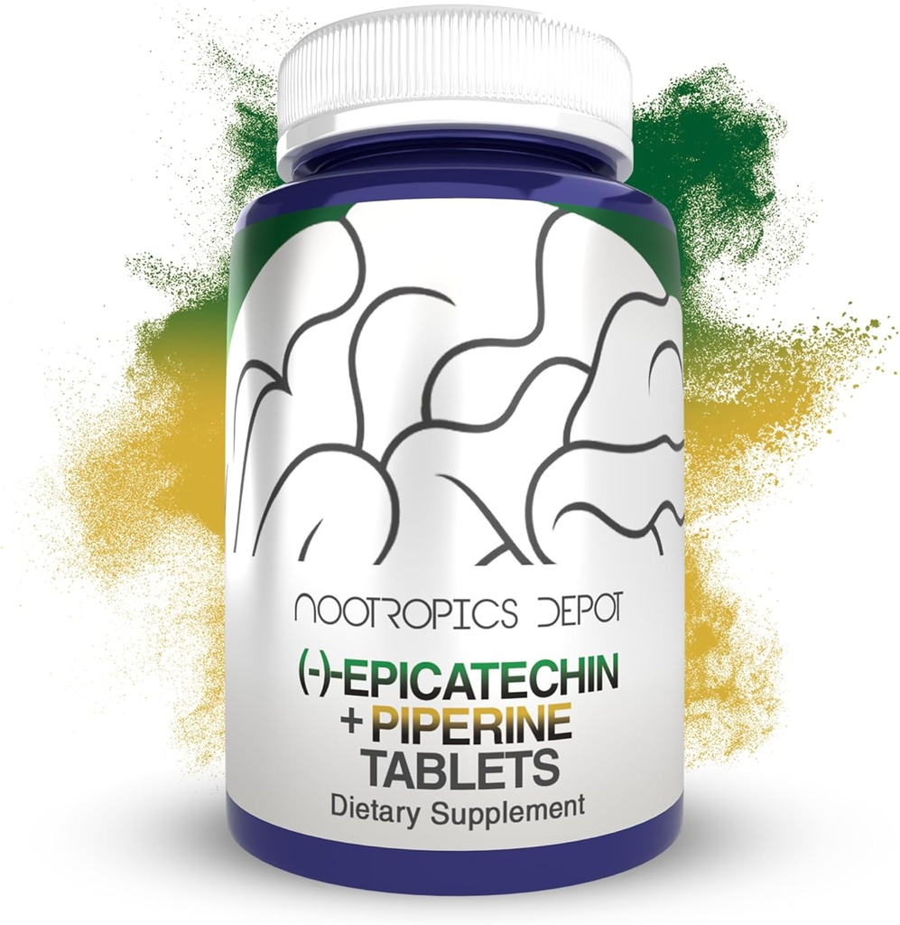 Nootropics Depot Epicatechin Tablets  200mg (−)−Epicatechin + 6mg Piperine for Bioavailability ← Green Tea Extract ← Promueve la Masa muscular, la Salud cardiovascular y la Energía.