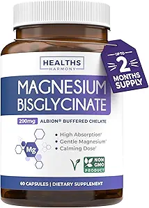 Alta Absorción Magnesium Bisglycinate Capsules - Clínicamente Validado Buffered y Chelated Magnesium Suplemento - 1 Daily Vegan Capsule with Lab Verified Gentle 200mg Serving (2 Month Supply)