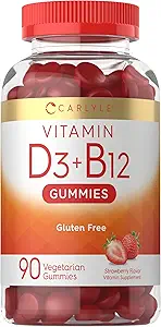 Carlyle Vitamin D3 + B12 Complejo Gummies tención 90 Cuenta ← Vegetariano, No GMO, y Fórmula Libre Gluten
