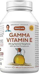 ANDREW LESSMAN Gamma Vitamin E 360 Softgels - 315 mg Gamma Tocopherol, Protective Vitamin E. Four Forms of Natural Tocopherols with Ahiflower Oil. Powerful Anti-oxidant. No Synthetic Forms