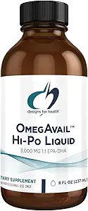 Diseños para Salud OmegAvail Hi-Po Liquid - Alta Concentración 1500mg EPA 1500 DHA - Triglyceride Omega 3 Fish Oil Heart Health & Brain Supplements - Natural Lemon Flavor (8oz)
