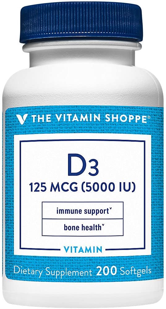La vitamina Shoppe Vitamina D3 5000IU Softgel, soporta la salud ósea &amp; inmunológica, ayudas en el crecimiento celular " Absorción de calcio, libre de gluten " Una vez Daily Formula (200 Softgels)