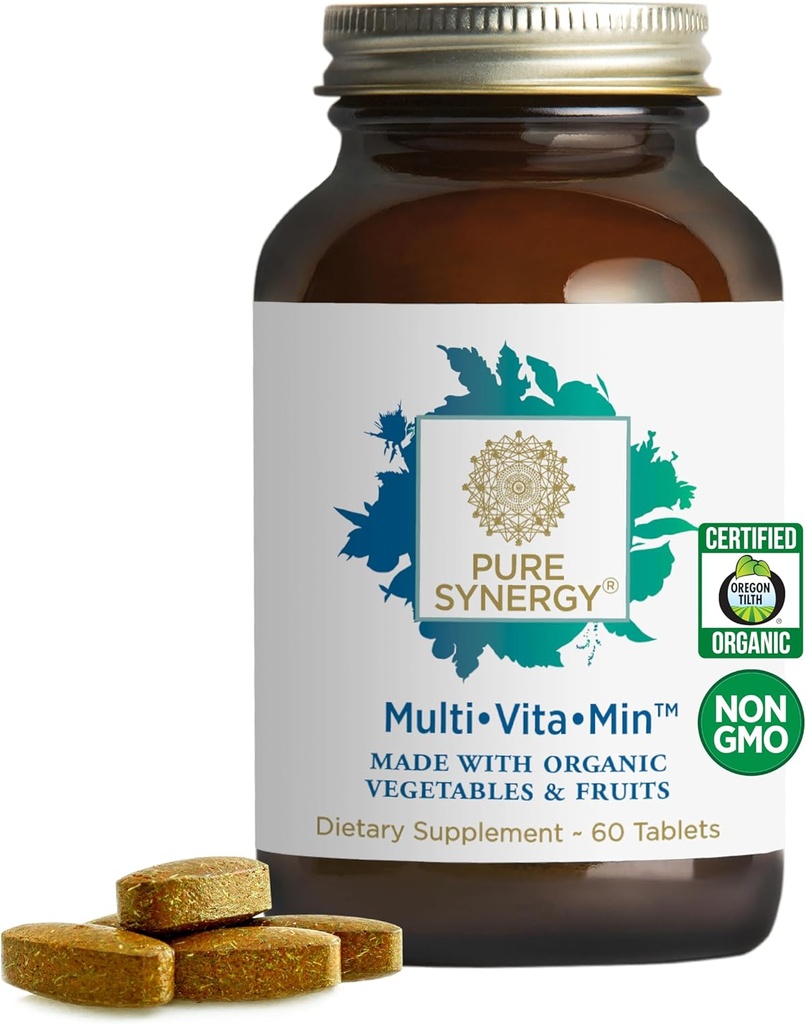PURE SYNERGY Multi·Vita·Min peru Vegan Multivitamin Hecho con alimentos orgánicos enteros TENIDO Twice Daily Suplemento para Hombres y Mujeres TENIENTES Nutrientes básicos para la energía, el mood, la inmune y la salud ósea (60 Tablets)
