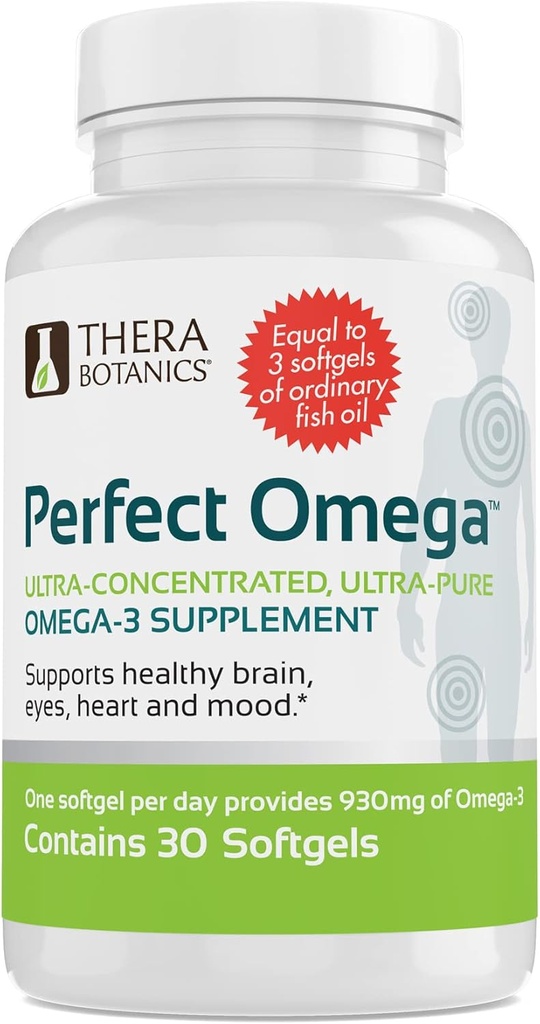 Therabotanics Perfect Omega Fish Oil Suplemento EPA &amp; DHA – Alta Absorción, Omega concentrado 3 para el corazón, cerebro, ojo, &amp; salud metabólica - Alaskan Fish Oil Softgels - 30 Cuenta (Pack of 1)
