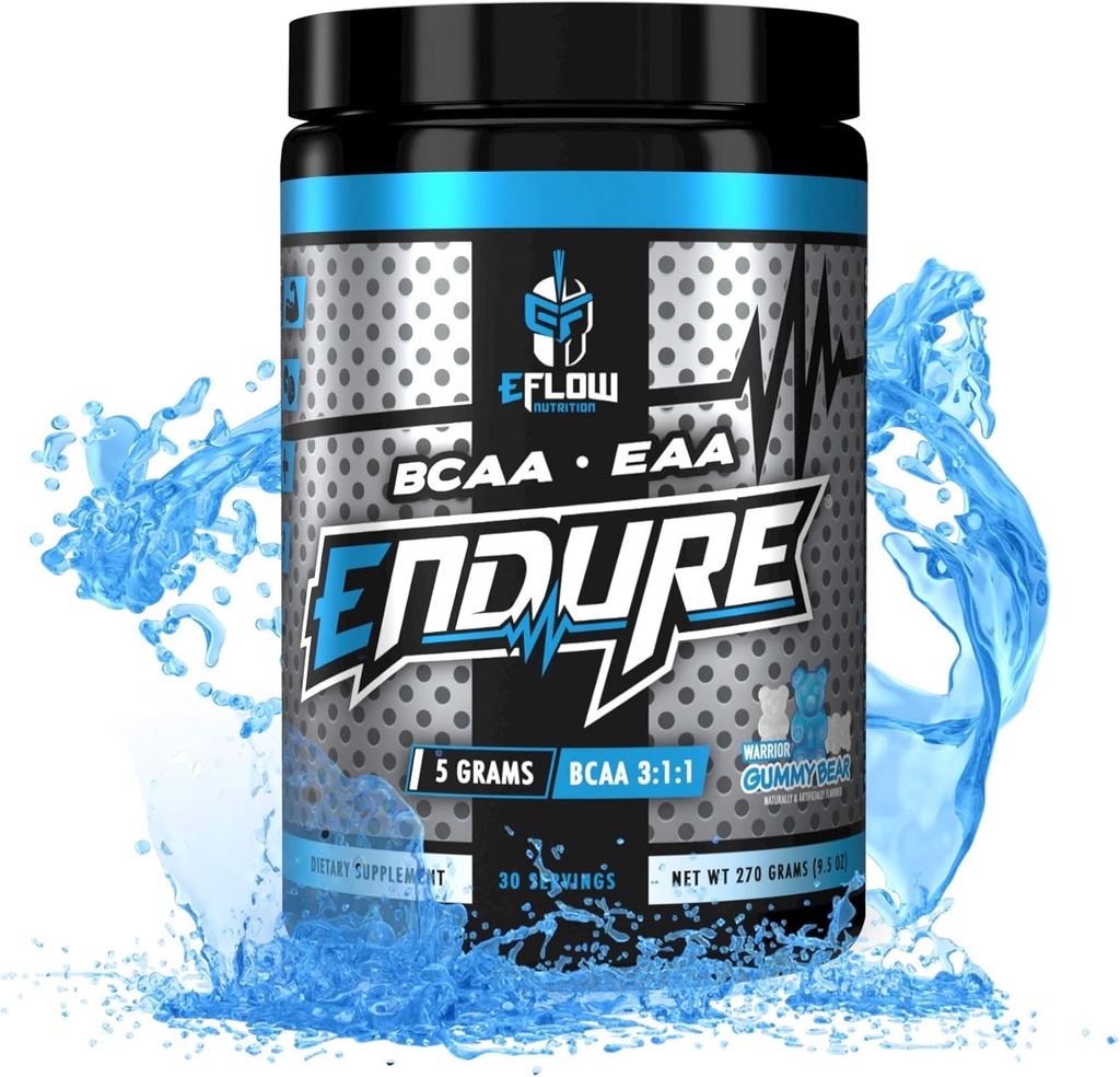 eFlow Nutrition Endure BCAA Plus EAA - Aminoácidos esenciales Electrolyte Powder Intra Workout - Mejorar la energía, la recuperación y el rendimiento - Warrior Gummy Bear(30 Servimientos)
