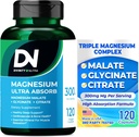 Divinity Nutra Triple Magnesium Complex Supplement,300mg of Magnesium Glycinate, Malate " Citrate for Muscles, Nerves, " Energy, High Absorption, 120 Vegan Capsules,Non-GMO USA Made