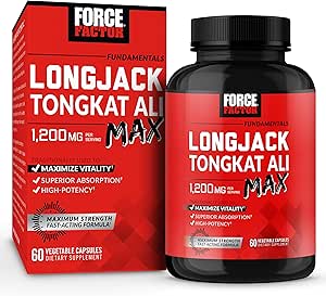 Factor de fuerza Longjack Tongkat Ali Max para Hombres, Hombre Stamina y Vitalidad Suplemento Hecho con Tongkat Ali Extract e Ingredientes Naturales Clave para Absorción Superior, 1200 mg, 60 cápsulas