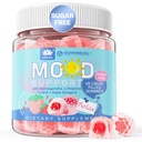 Azúcar libre Ashwagandha Calm Gummies con L-Theanine, Vitamina D3, Vegan Omega 3, CoQ10 & Rhodiola Rosea para Hombres, Natural Relax Calming Mood Suplemento, Strawberry Flavor, Vegan, 60 Gummies llenas