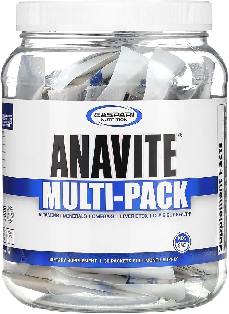 Gaspari Nutrition Anavite, Full Spectrum Multi-Vitamin Packs, Anavite Multivitamins, CLA, Omega 3s, Proven Gut y Proven Liver Detox, All in 1 (30 Servings, 5 in 1 Multivitamin Pack)