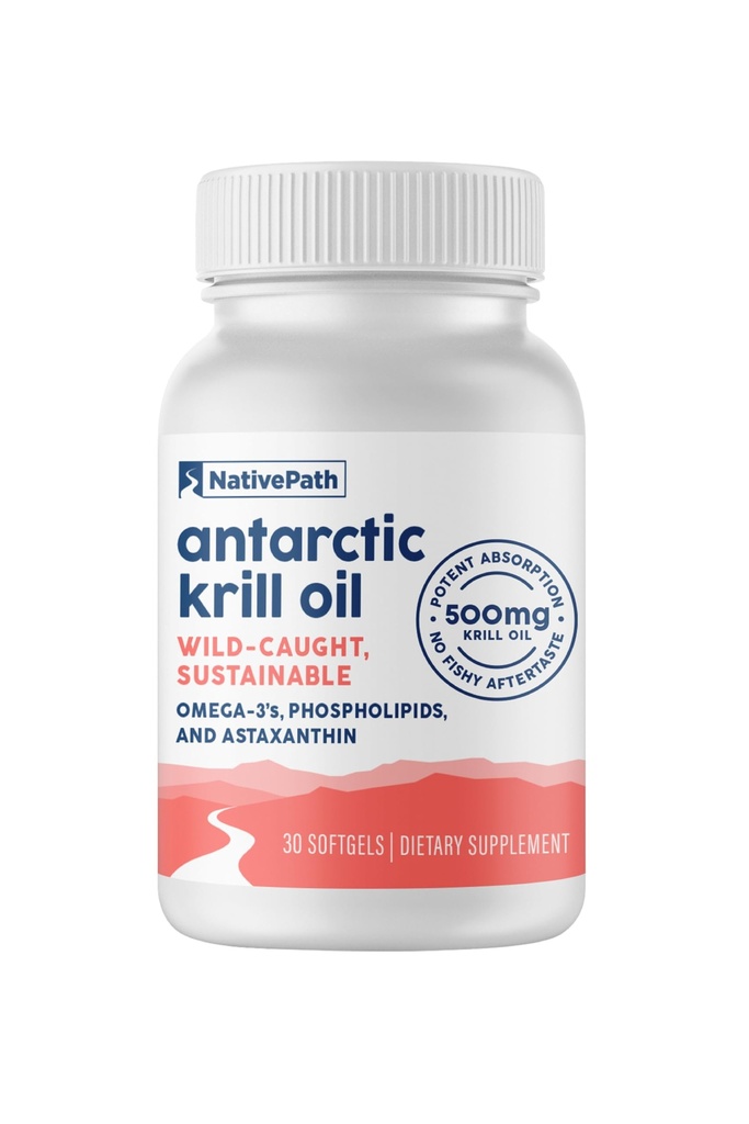 NativePath Wild-Caught Antarctic Krill Oil 500mg - Premium Astaxanthin 200mcg Phospholipid-Bound Omega-3 EPA DHA - Pure Formula GMP Certified Third Party Tested - 30 Softgels