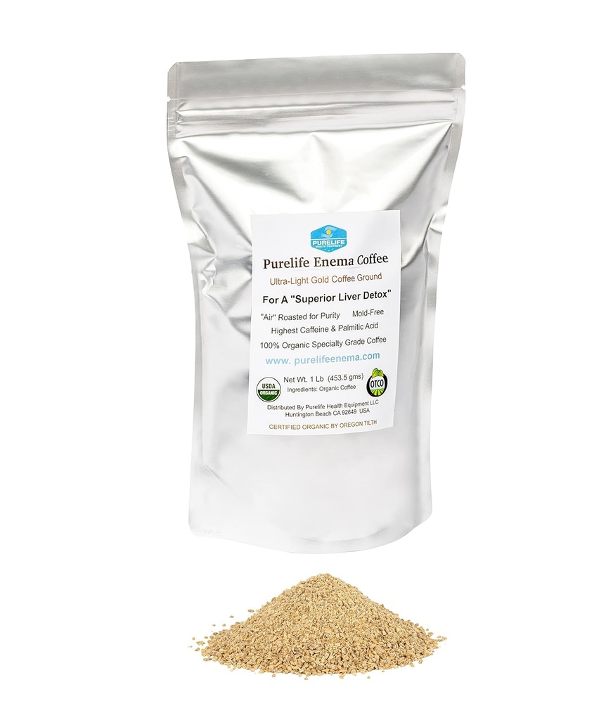 Café enema puro - 1 Lb Organic Ultra LIght "Gold" Enema Café- laboratorio de terceros probado -Contaminante gratis - Grado de especialidad Pre-Ground - Gerson aceptado para la desintoxicación superior del hígado