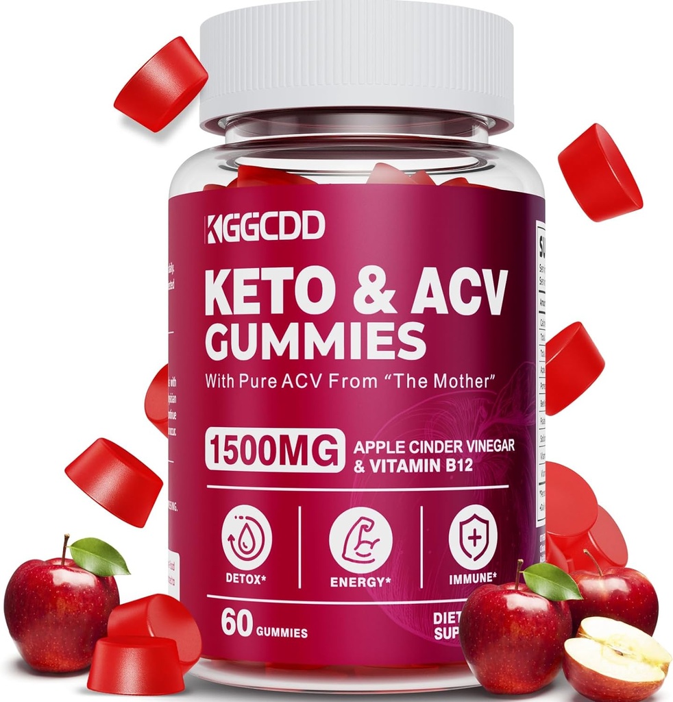 Keto ACV Gummies Advanced Weight - L0ss-,- Keto Gummy Suplemento para Mujeres y Hombres, con 1500MG Apple Cider Vinegar & Vitamina B12, Vegan & No GMO, Detox &amp; Cleanse, Low-Carb, 60 Conde