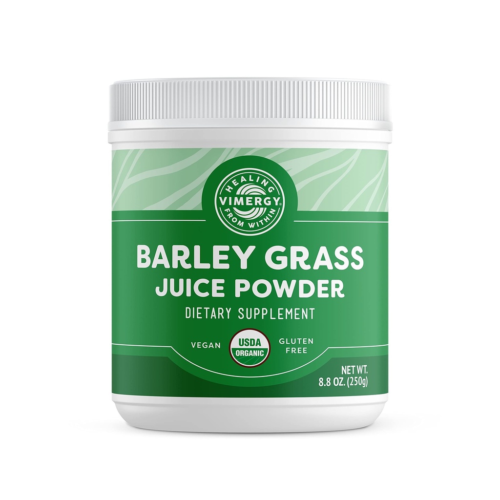 Vimergy Barley Grass Juice Powder Dietary Supplement - 0.8g per Serving (312 Serving) – Clean Superfood Formula – Promueve la Salud Cardiovascular* – Orgánica, Vegana y Sin gluten – Tamaño regular 250g