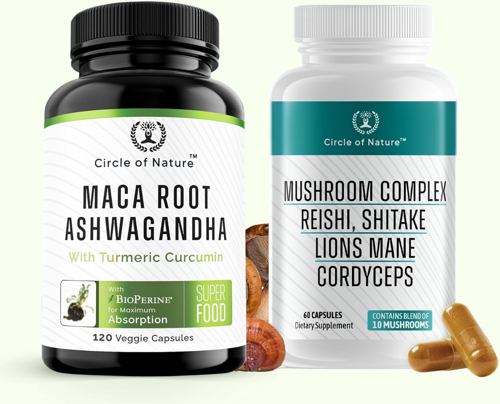 Maca Root Ashwagandha &amp; Mushroom Suppliment Contiene Lions Mane, Cordyceps, Reshi, Shitake
