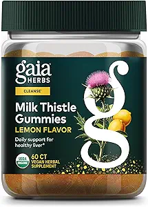 Gaia Herbs Milk Thistle Gummies - Herbal Supplement with Antioxidant Properties for Liver Health & Liver Detox - Lemon Flavored - 60 Vegan Gummies