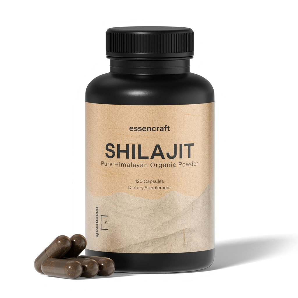 Organic Himalayan Shilajit Resin Extract - 1000mg Max Potency, Lab Tested Pure Shilajit for Men & Women, 85+ Trace Minerals Fulvic Acid, Immune Support, Energy, Cognition, 2 Month Supply, 120 Capsules