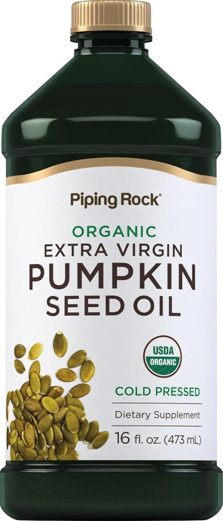 Piping Rock Pumpkin Seed Oil Organic Cold Pressed ← 16 Fl Oz ← Virgen Extra, No GMO, Gluten Free Supplement