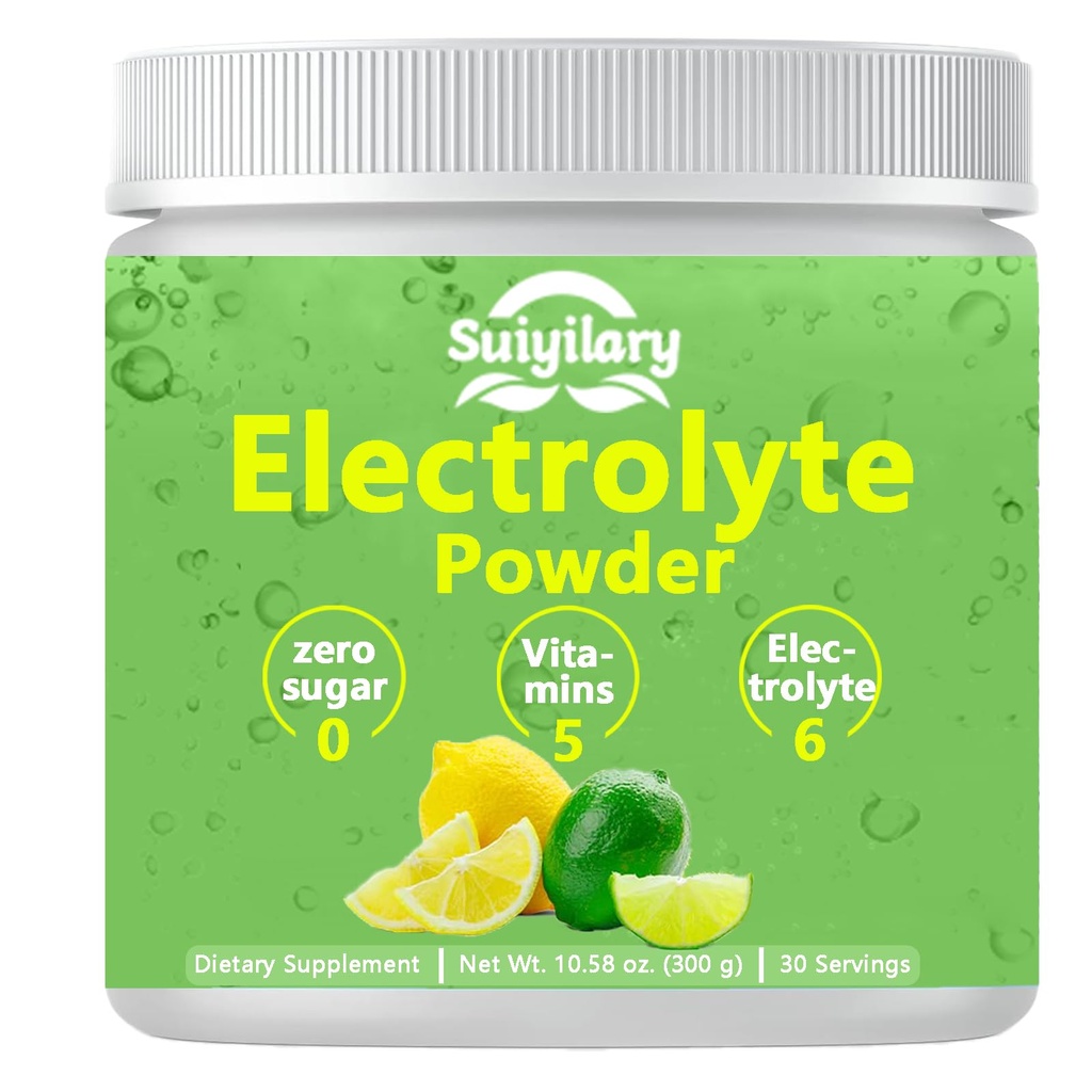 Electrolitos Powder No Sugar, Electrolyte Drink Mix, 5 vitaminas &amp; 6 electrolitos, Keto Friendly, Potasio & Sal, Sugar Free Hydration Powder, Lemon Flavour 300g