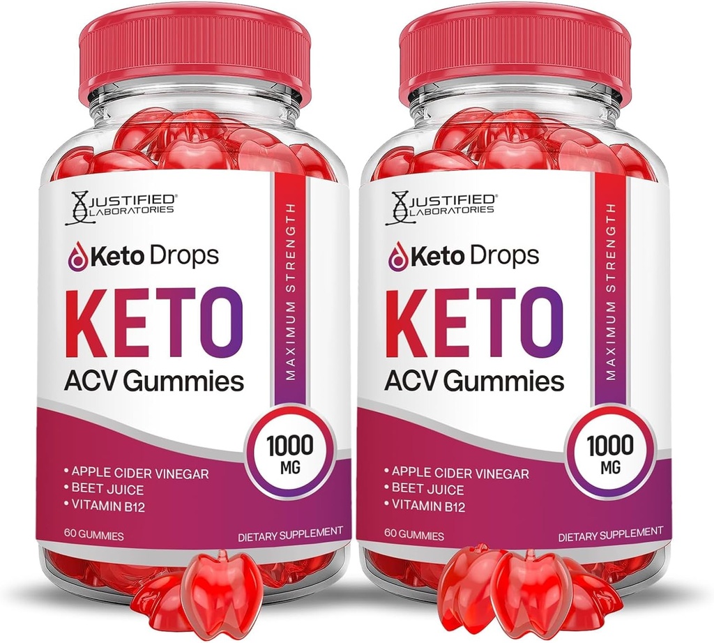Laboratorios justificados (2 Pack Keto Drops Keto ACV Gummies Advanced Formula 1000MG Formulado con Pomegranate Beet Juice Powder B12 Vegan No GMO 120 Gummys