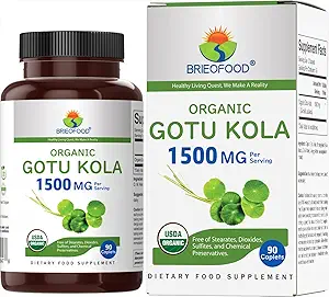 Brieofood Organic Gotu Kola 1500mg, 45 Servings, Vegetarian, Gluten Free, 90 Tablets Vegetarianos