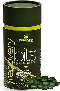 RECOVERYbits - Tablas de Clorella Orgánica - Superalimentos de Algas Basadas en Plantas - Clorofila - Muro Celular Agrietado - Energía - Sistema Inmunitario - Detox - Keto - Vegan - No-GMO - Pequeño Cangrejo - 360 Tabletas