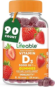 Vitamina D Gummies for Adults tención 5000 UI ← Gran Tasting D3 Vitamina Silencioso Soporte y Huesos Saludables Suplemento Vitamina D para Hombres, Mujeres TENIDO 90 Gummies ANTE Lifeable