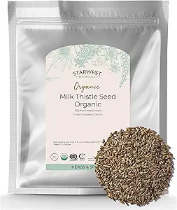 Starwest Botanicals Organic Milk Thistle Seed Whole - Loose Leaf Milk Thistle for Tea & Cooking, Mix in Juice, Add to Smoothies, Oatmeal, & Yogurt, Certified Kosher, Non-GMO - Bulk 1 lb Bag
