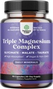 Triple Magnesio Complejo Suplemento Elemental - Alta Absorción Magnesio Taurate y Glycinate Plus Malate Blend for Sleep Muscle Bone Mood and More - Non GMO Vegan 90CT