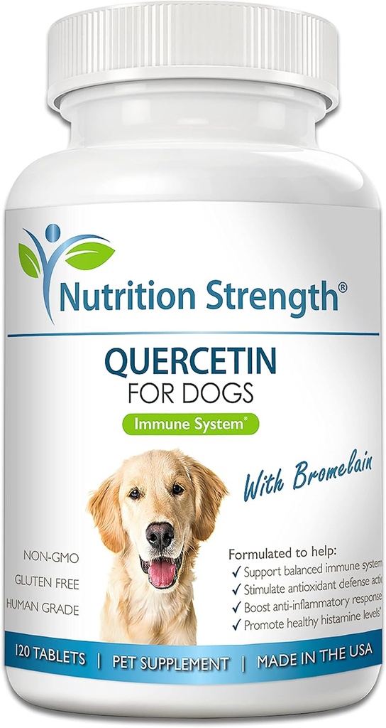Quercetina para perros con bromelaina para apoyar el sistema de inmunológico equilibrado, promover el alivio inflamatorio " Actividad antioxidante, quercetina para alergias a perros, 120 tabletas chewable