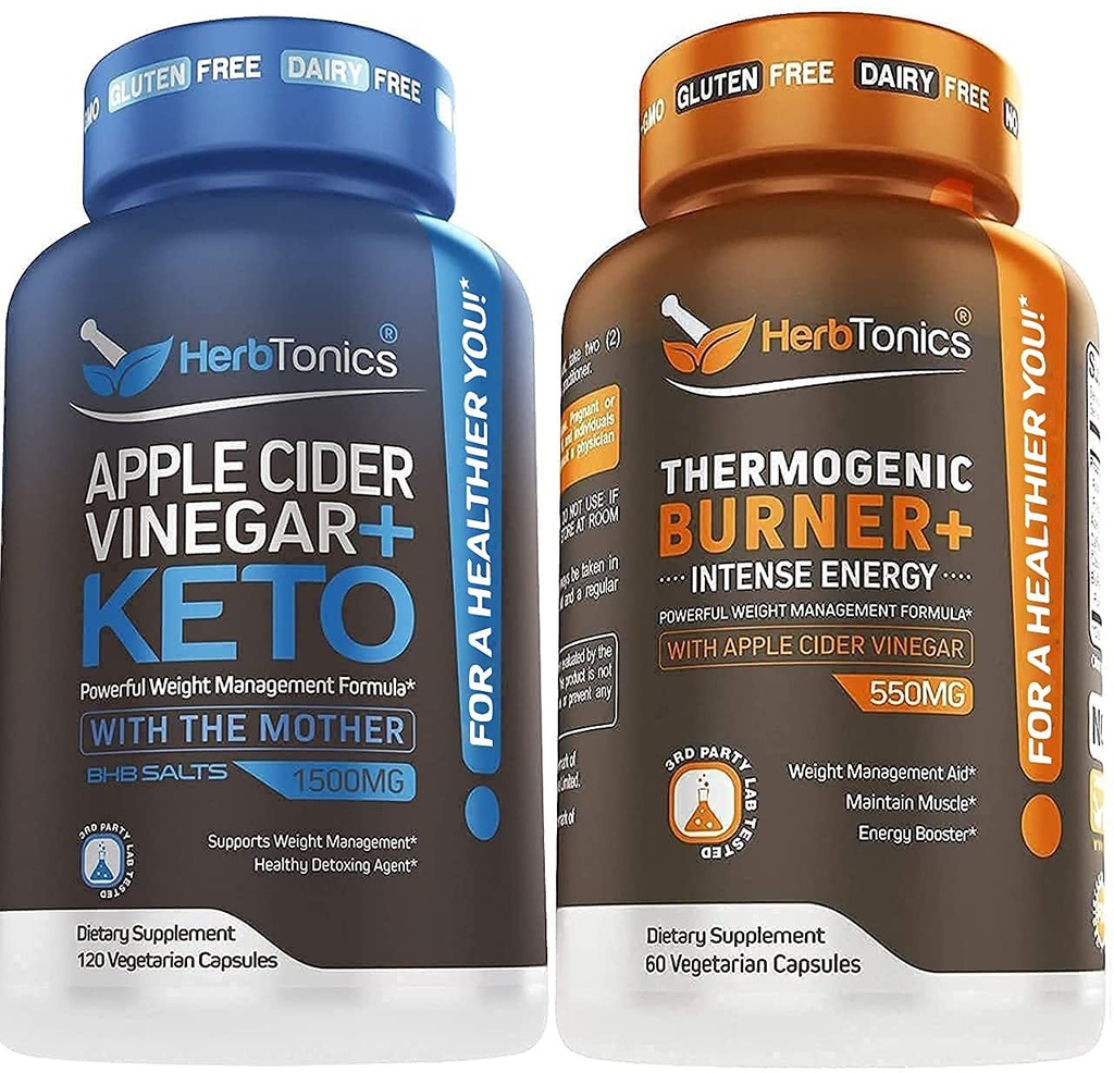 Herbtonics Apple Cider Vinegar + Keto BHB Formula - Digestion & Detox Support, Appetite Control Supplement.