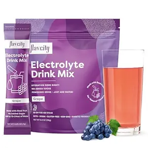 FlavCity Grape Electrolytes Drink Mix, 28 On-The-Go Stick Packs - Healthy Electrolytes Powder Packets Made with Real Fruit - Keto Powdered Drink with No Añadido Sugar, Gluten-Free