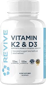 REVIVE MD Vitamin D3 & K2 - Supports Bone Health & Muscle Strength - K2 & D3 Vitamin Supplement for Women & Men Health & Brain Function