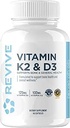 REVIVE MD Vitamina D3 &amp; K2 - Soportes Bone Health &amp; Muscle Strength - K2 &amp; D3 Vitamin Supplement for Women &amp; Men Health &amp; Brain Function