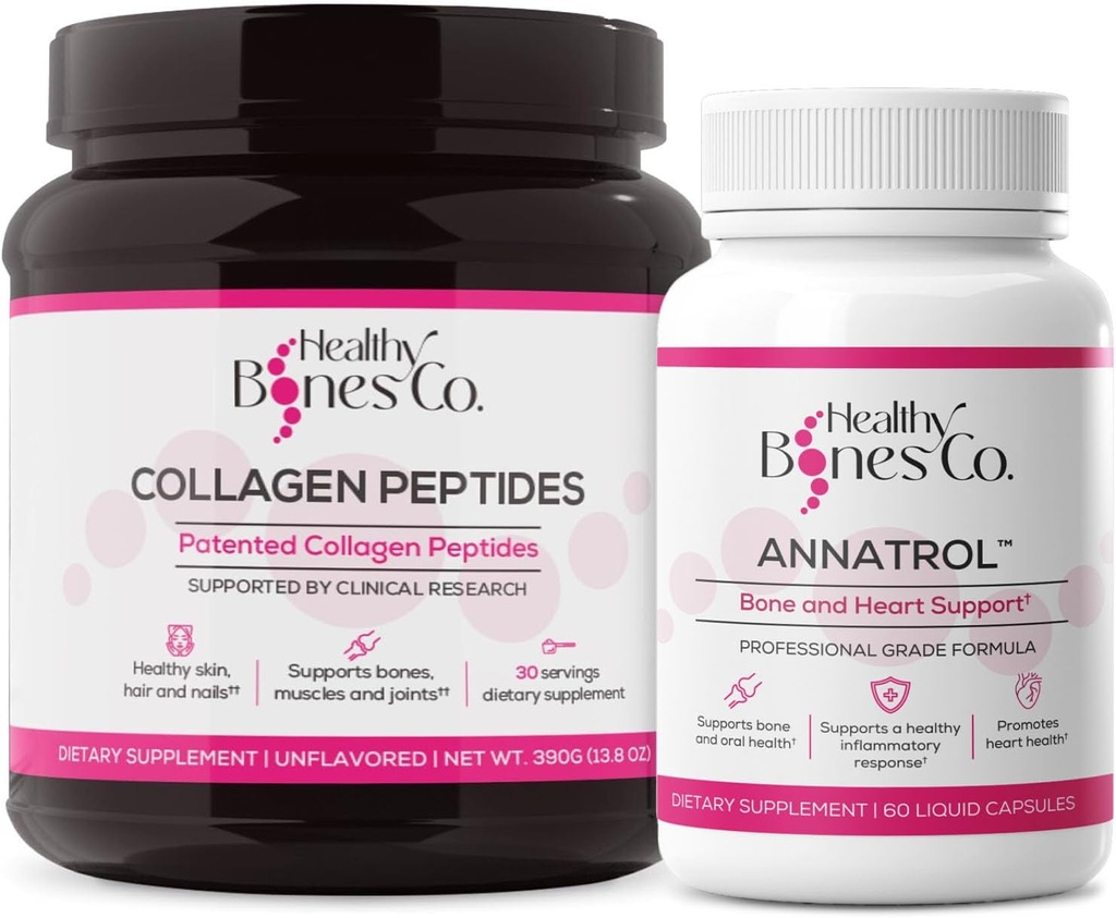 Annatrol Bone Support & FORTIBONE Collagen Peptides w/FORTIGEL, VERISOL - Complete Bone, Joint, Skin, Hair, Nails & Metabolic Support | 1 Month Supply (Tub, 390g)