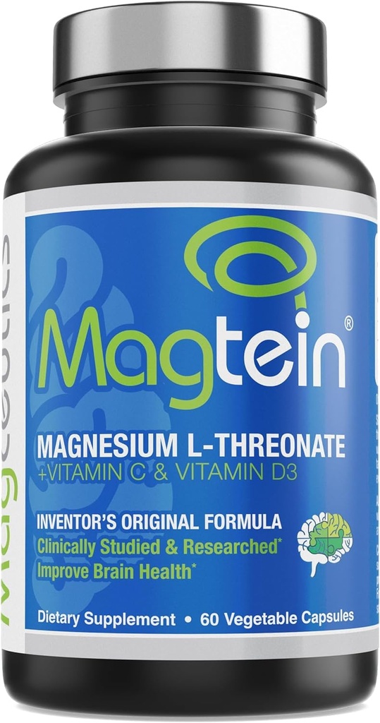 Magtein - Magnesium L-Threonate Supplement, Memory, Focus, Sleep & Brain Health Formula for Men ' Women, Cognitive Support for Adults, Clinically Researched - 60 Veg Capsules