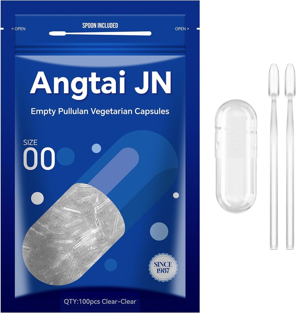Empty Capsules Tamaño 00 - Clear Fillable Vegetarian Capsules(100 Cuenta) Tamaño 00 Empty Pullulan Capsules con dos cucharas de laboratorio,- Veggie Capsules Empty Caps for DIY Your Own Supplements