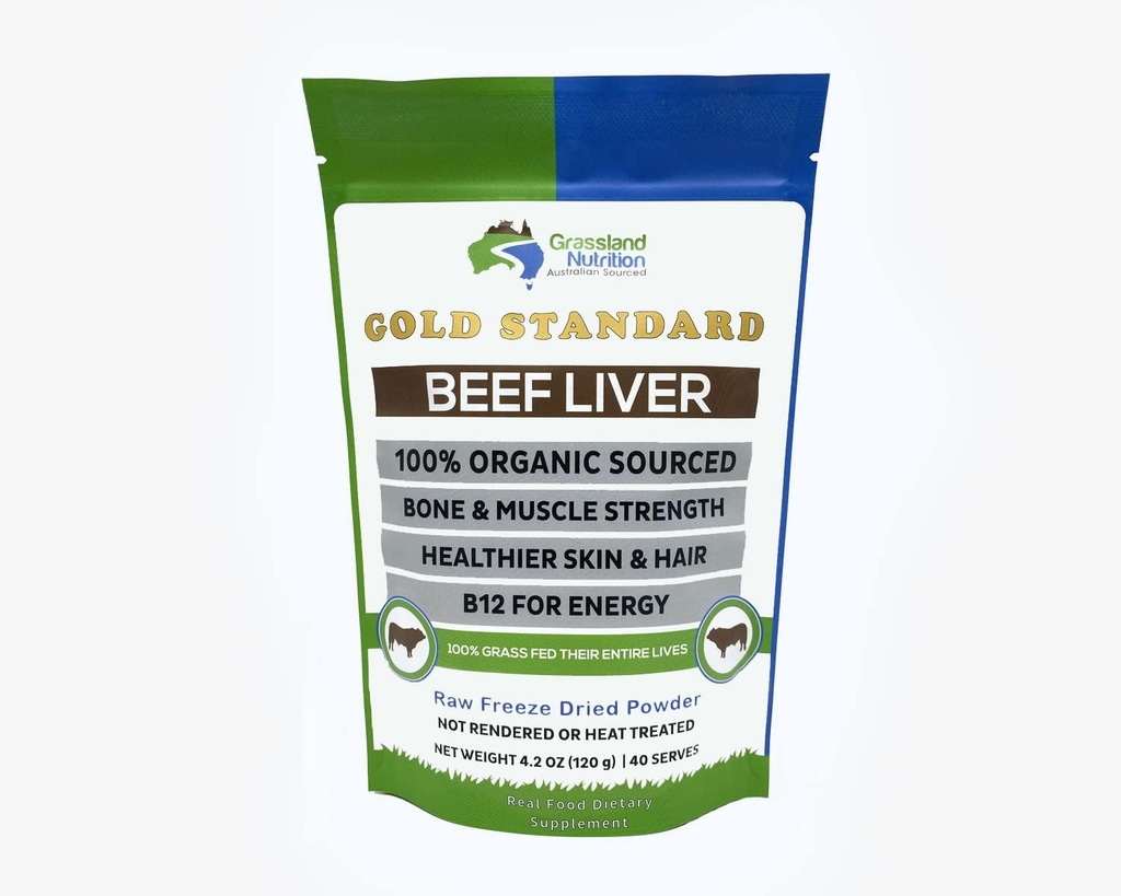 Grassland Nutrition Organic Grass Fed Beef Liver (Freeze Dried) — Natural Iron, Vitamina A, B12 for Energy (120G Powder)