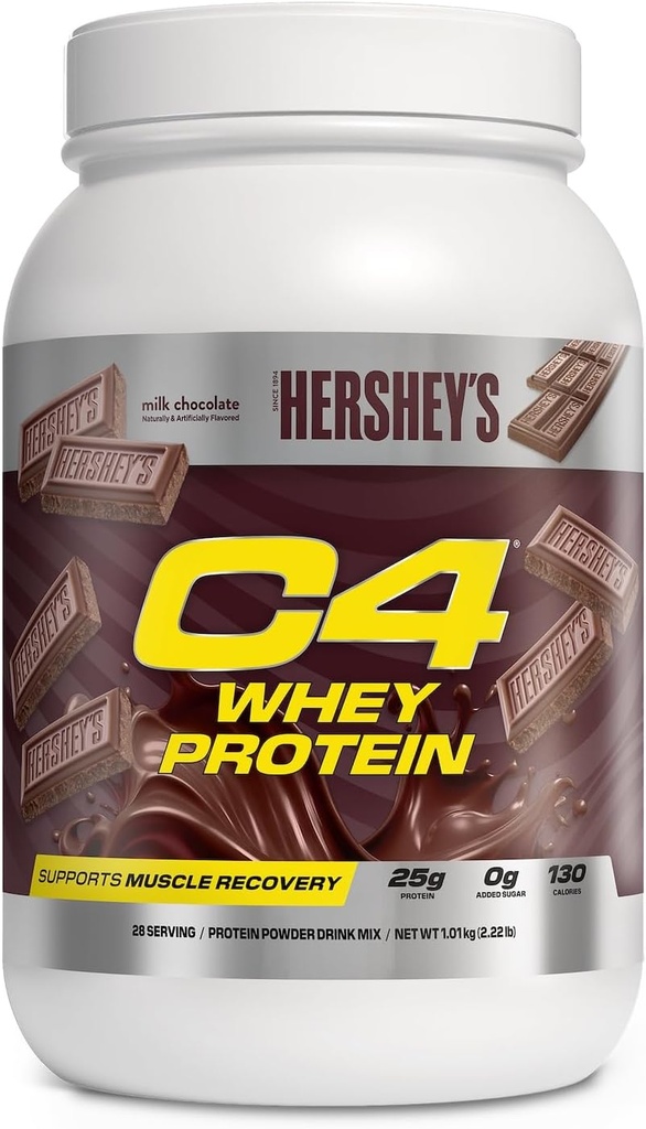 Cellucor C4 Whey Protein Powder, Hershey's Chocolate - 25g Protein, 0g Añadido Sugar, 130 Calories Por Serving, Supports Muscle Recovery, 28 Servings, Premium Whey for Post-Workout