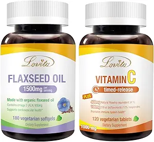 Lovita Flaxseed Oil &amp; Vitamina C Nutrients Bundle. Suplemento dietético apoya una mejor nutrición &amp; bienestar general